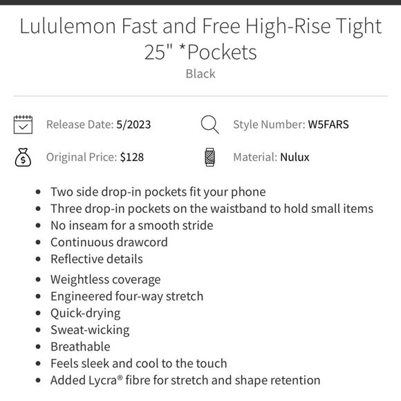 Lululemon Fast and Free High-Rise Pocket Tight 25" in Black Size 10 - Picture 8 of 8